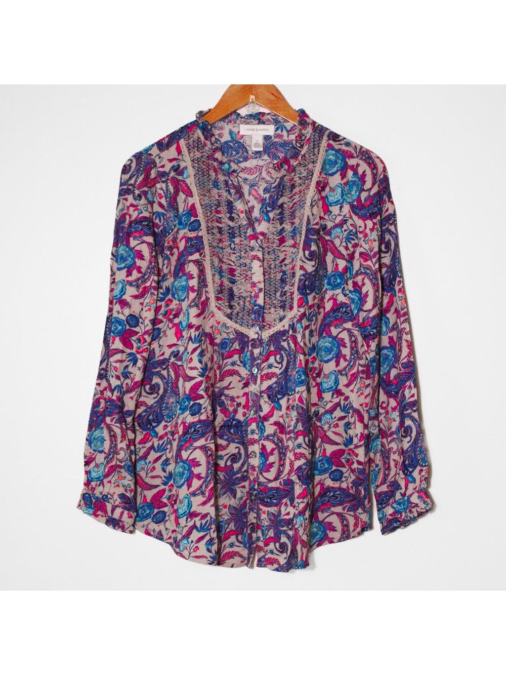 Vintage X America Embroidered Button Up Peasant Top Paisley Floral Boho Chic